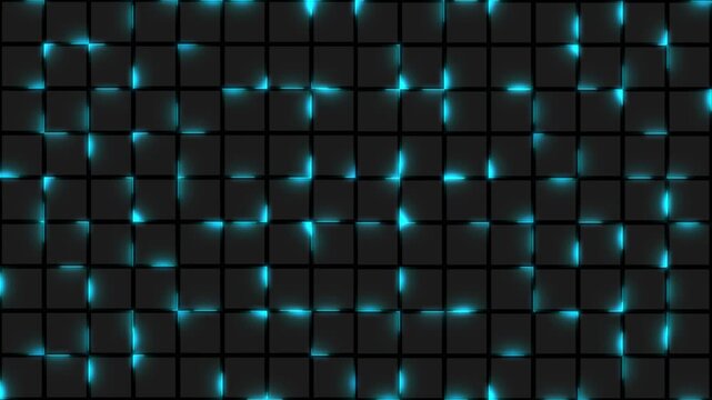 Perfect modern digital backdrop with neon glowing animated lines in grid columns and rows on black background