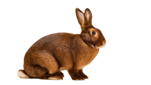 Brown rabbit sitting with long ears and fluffy fur