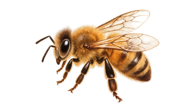 Fuzzy brown honeybee with delicate wings and black legs