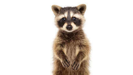 Fluffy baby raccoon standing upright with curious expression © Andrei