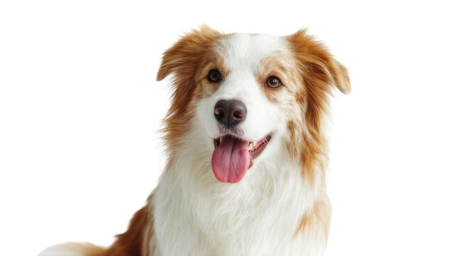 Red brown and white Border Collie dog panting with open mouth