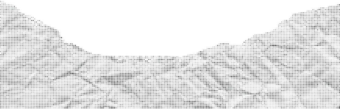Abstract mountain landscape silhouette rendered in dense halftone dot pattern on transparent background for modern design