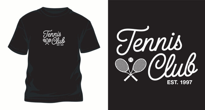 Tennis club script t shir design with rackets and est.