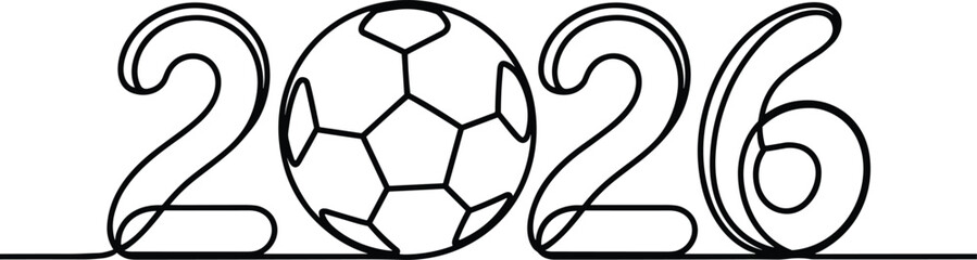 Obraz premium 2026 Soccer Year Typography with Ball Graphic Continuous Line Art Minimalist Design
