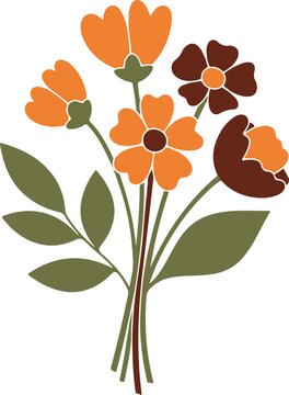 Floral Illustration with Yellow Orange Flowers Isolated on White
