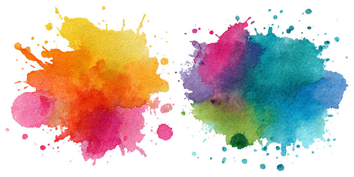 Colorful watercolor paint splatter design set. artistic brush strokes rainbow watercolor bundle and vibrant vector illustration background.