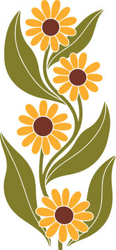 Floral Illustration with Yellow Orange Flowers Isolated on White