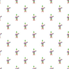 Naklejka premium Cartoon gnome woodcutter pattern holding an axe on a white background