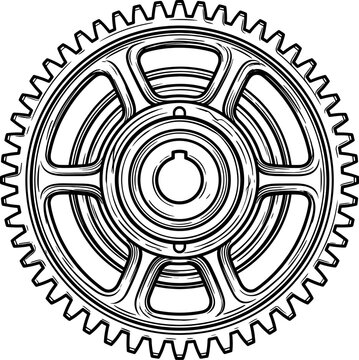 Industrial metal gear wheel with central hub and teeth