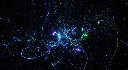 Fototapeta premium Dynamic Light Trails, Abstract Patterns, Digital Space, Illustration, Night Sky, Aerial View, Visual Art