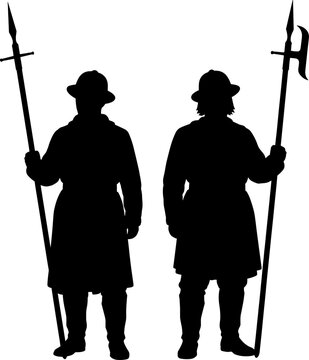 Medieval guards with polearms silhouette illustration