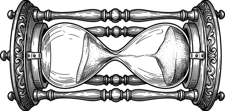 Ornate hourglass lying horizontally on its side