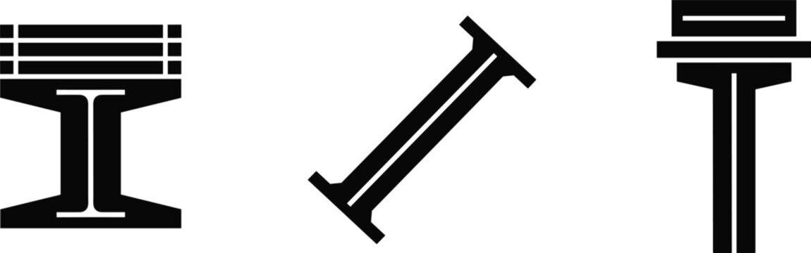 Black silhouette illustration showing structural steel beam profiles including I-beam, angled I-beam, and T-beam commonly used in construction engineering