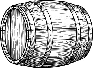 Obraz premium Side view of horizontal wooden wine barrel illustration