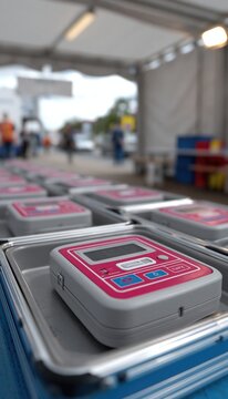Breath test devices arranged on table at roadside testing station