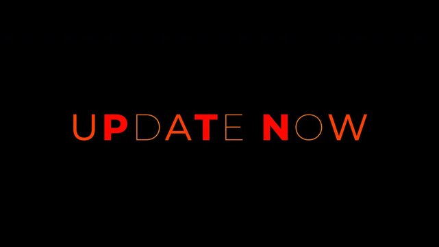 Flickering update now text animation in red and gold on black
