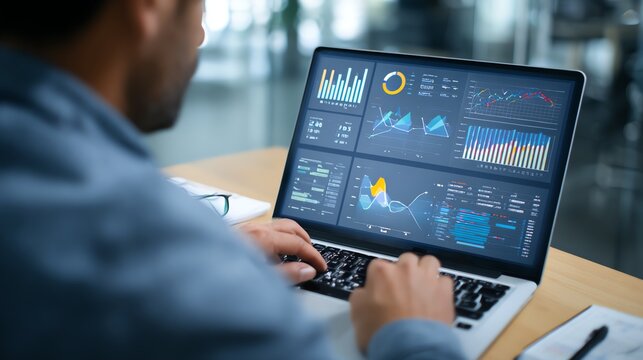 Business consultant reviewing market insights with AI-driven predictive analytics
