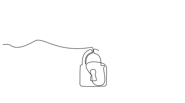 Continuous one line of a cloud merging into lock, symbolizing data protection in editable stroke, style hand drawing vector illustration.