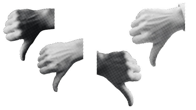 Four black and white thumbs down icons representing disapproval and negative feedback