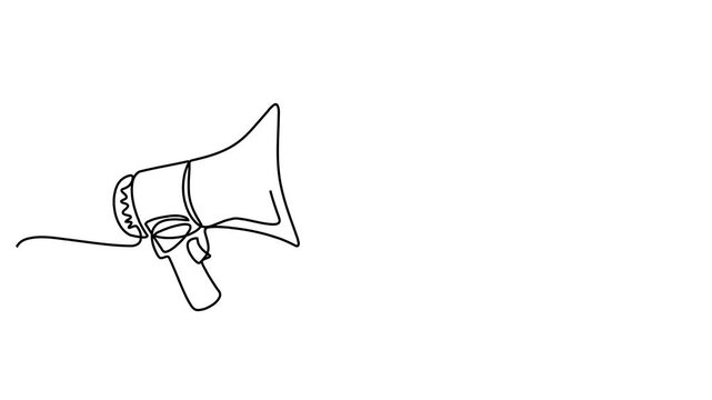 Continuous one line of a megaphone, symbolizing promotion in editable stroke, style hand drawing vector illustration.