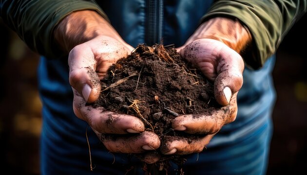 Hands holding rich soil, a symbol of growth and nature.