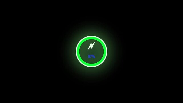 Modern battery charging animation with smooth progress bar and glowing UI effects. Clean and minimal mobile interface design showing fast charging, battery percentage increase, and energy flow.