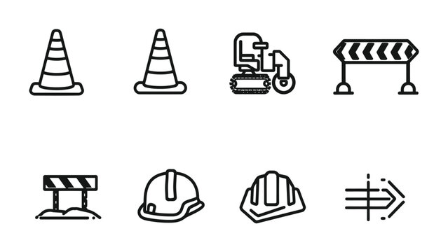Construction Icons: An organized set of line-art construction symbols provides essential visual cues for infrastructure, development, and safety in an easy to understand presentation.