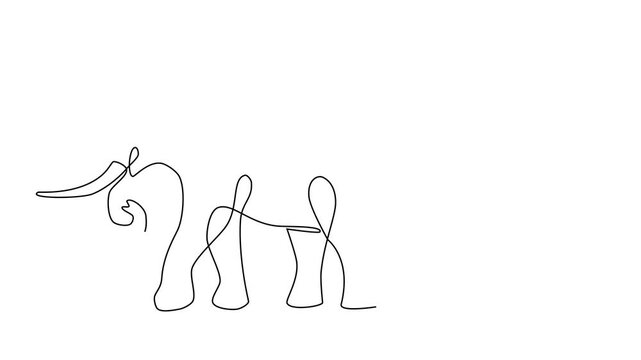 Continuous one line of an elephant in editable stroke, style hand drawing vector illustration.