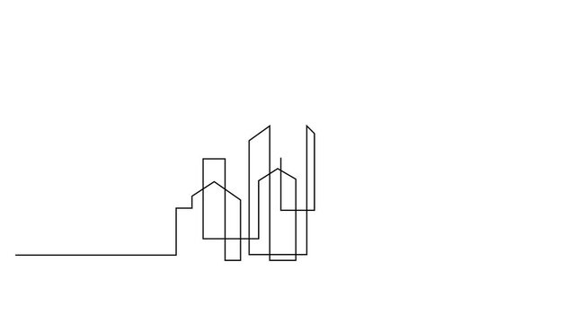 Continuous one line of a city building in editable stroke, style hand drawing vector illustration.