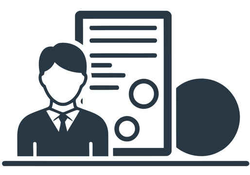 A professional man reviews a document with a ball, symbolizing goals. Clean, modern icon design for intranet or business applications.