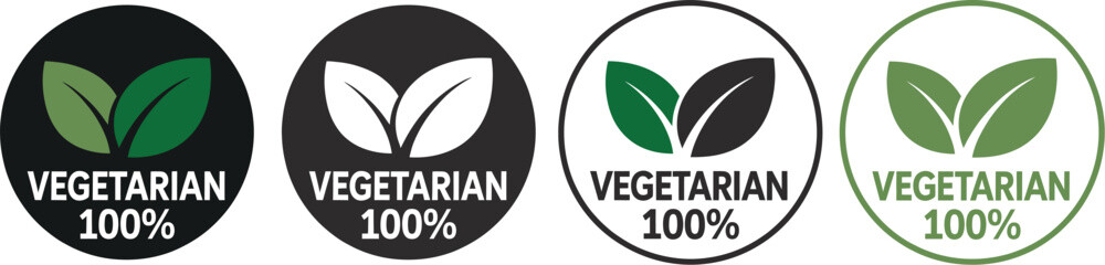 Obraz premium Vegetarian 100 Percent Certification Seal Set for Healthy Food Packaging and Green Product Brands