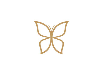 Obraz premium Elegant gold butterfly line art icon on white background
