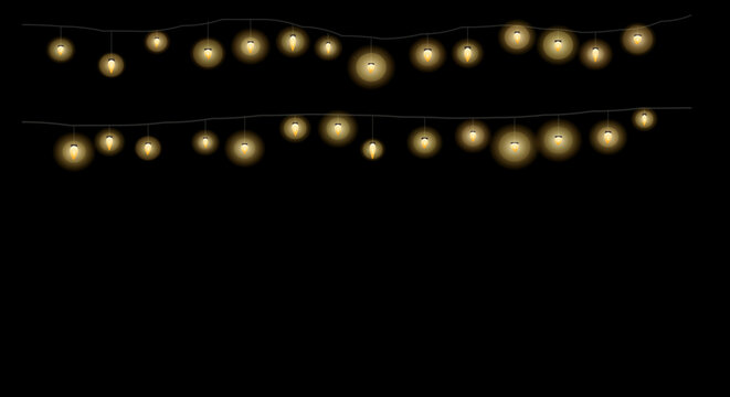 Warm string lights arranged in parallel curves against a dark background.