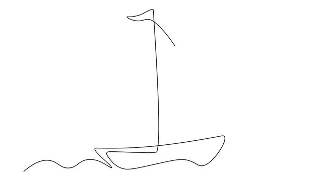 Continuous one line of a sailboat in editable stroke, style hand drawing vector illustration.
