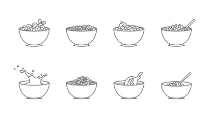 Fototapeta premium Breakfast Cereal Collection: A delightful collection of line-art illustrations showcasing various bowls of cereal, offering a glimpse into the diverse forms and textures of this morning staple.