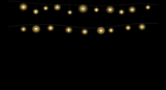Two parallel rows of string lights creating a symmetrical glow on a dark surface.