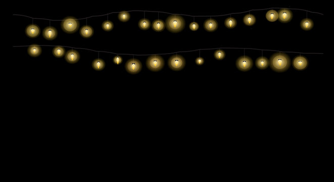String lights arranged in a curved pattern against a dark background.