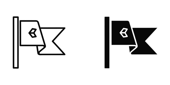 Simple flag icon with a pole and a waving banner in black and white styles