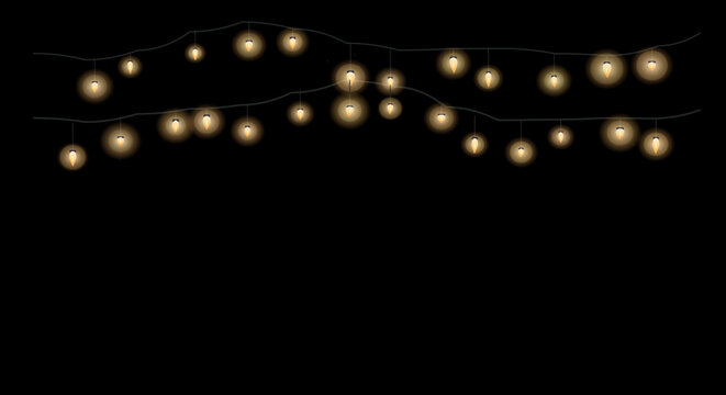 Warm yellow string lights create a dynamic zigzag pattern on a black surface.