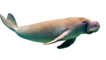 Large Brown Manatee Swimming with Long Flippers and Distinctive Snout © Cedric