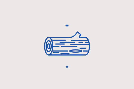 Log line icon for lumbering activity and identifying campfire fuel sources. Rustic vector illustration for woodworking shop logos and fireplace maintenance service brochures.
