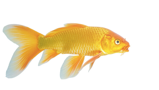 Golden fancy goldfish swimming with orange fins and white accents