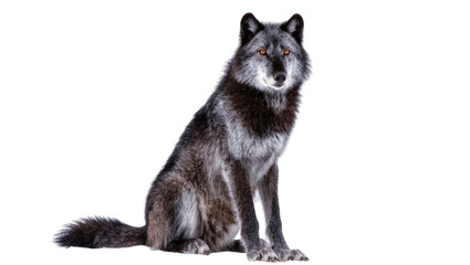 Obraz premium Gray Black Adult Wolf Sitting Facing Forward with Amber Eyes