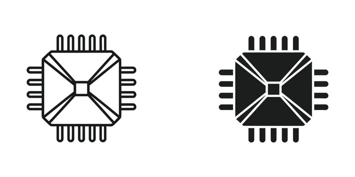 Black and white microchip icon with detailed circuitry