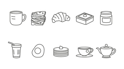Obraz premium Culinary Delights: An array of delightful food and beverage icons, meticulously depicted, offering a tempting glimpse into the world of treats and refreshments.