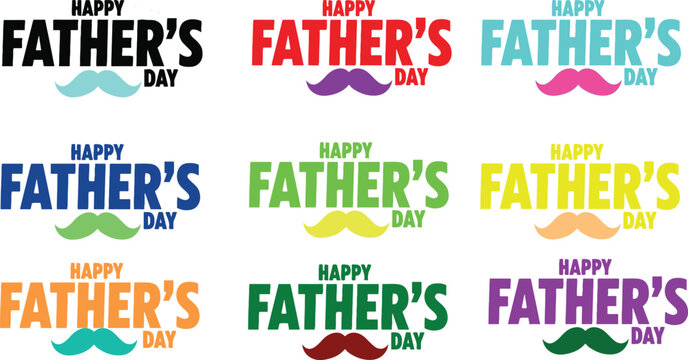Colorful happy father's day typography with moustache and lips graphics