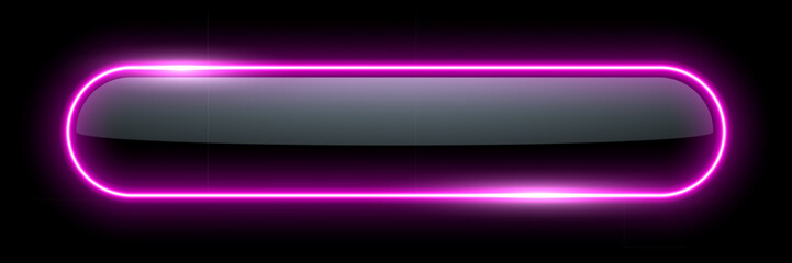 Neon glow light rounded rectangle frame. Led rectangular game button. Purple light outline on black with soft luminous effect. Futuristic UI element. Modern colorful geometric vector illustration © backup16