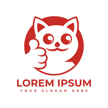 Thumbs-Up Cat Vector Illustration Logo Cute Branding Design
