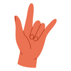 Fototapeta premium Hand showing horns gesture symbolizing rock music, energy, rebellion and excitement. Expressive communication sign. Body language. Isolated vector illustration in cartoon style