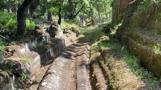 Ancient Cart Wheel Grooves in Tufa Road at Cerveteri